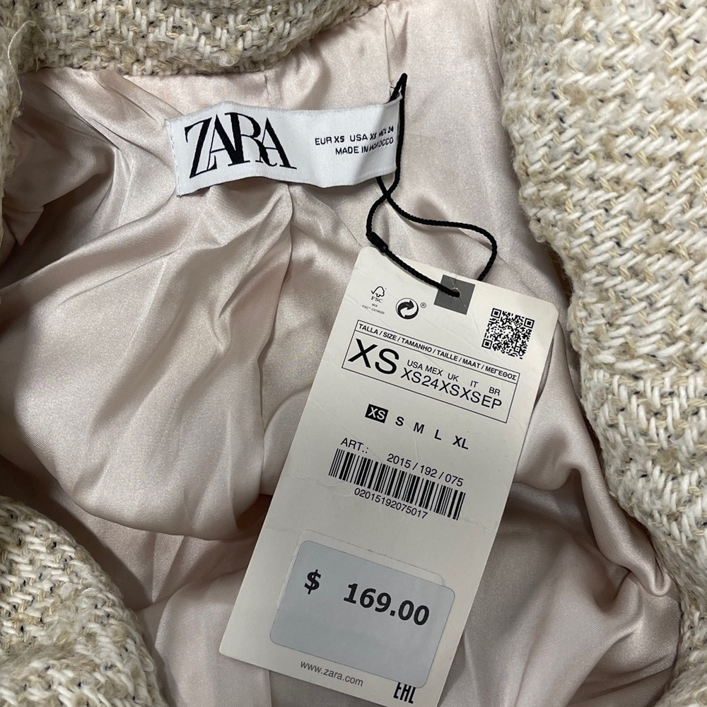 ZARA MAXI HERRINGBONE LONG COAT sz XS $169.00 - Picture 7 of 10